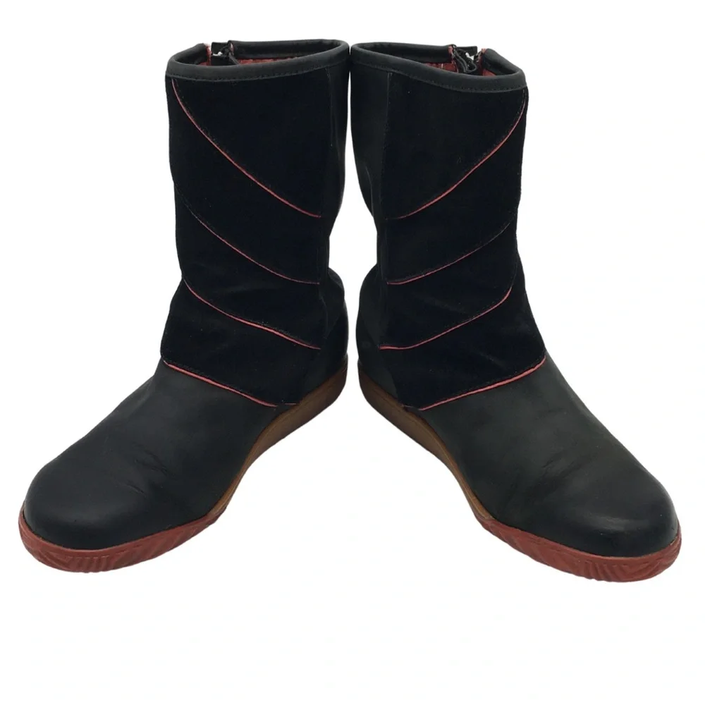 Sorel Firenzy Winter Black & Red Leather Ankle Booties Boots retro Y2K size 7.5